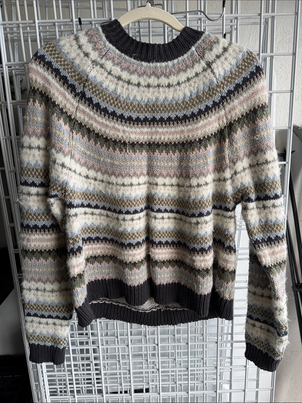 American Eagle Outfitters Fair Isle Crewneck Sweater - Cream, Olive, Navy, Blush